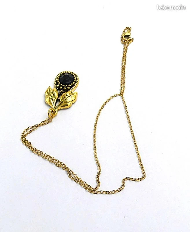 Collar de cadena dorada de acero inoxidable, colgante de metal dorado y vidrio – photo 2